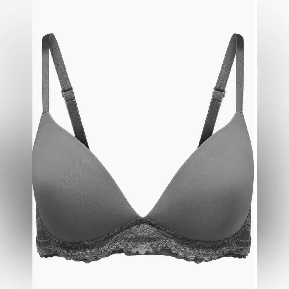 Adore Me Women’s Jainey Contour Plunge Bra Smoky Dark Gray 36C Lace Detail NWT